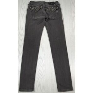 Miss Me Skinny Jeans Women 27 Gray Embellished Botton Flap Pockets Low Rise